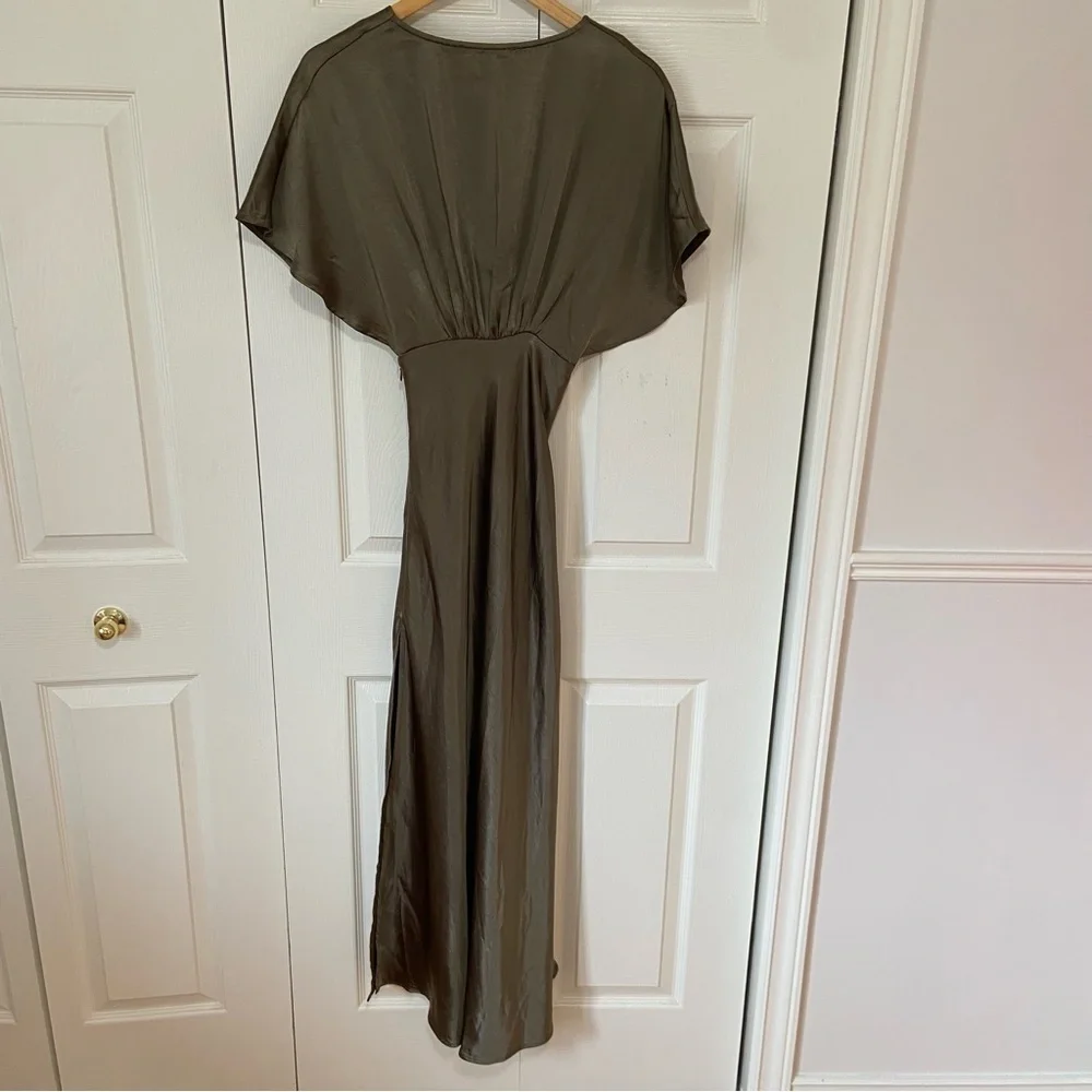 Petal and Pup NWT Ricki Satin Olive Green Maxi Dress Gown Size XS - Picture 12 of 14
